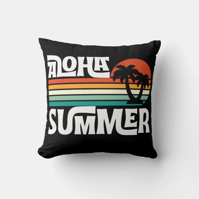 ALOHA SUMMER VIBES Retro Vintage Cushion (Front)
