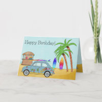 Aloha Surf Fiat 500 Birthday Card