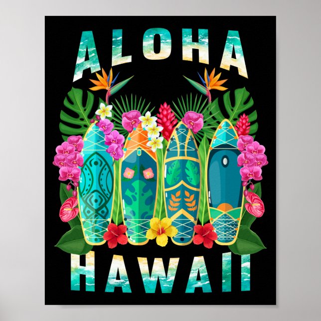 Aloha Surfboard Hawaii Tropical Hawaiian Poster (Front)