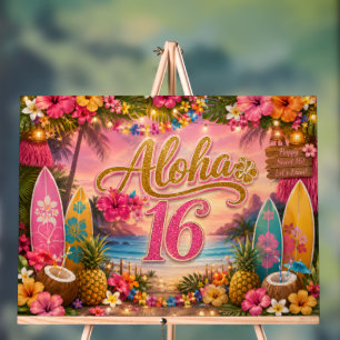 Aloha Sweet 16 Birthday Sign