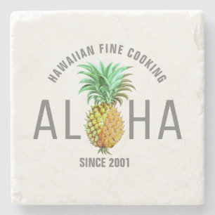 Aloha Text With Pineapple Tropical Design Stone Coaster