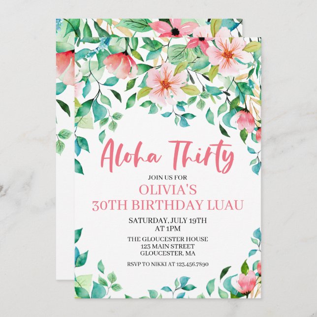 Aloha Thirty Tropical Luau Birthday Invitation (Front/Back)