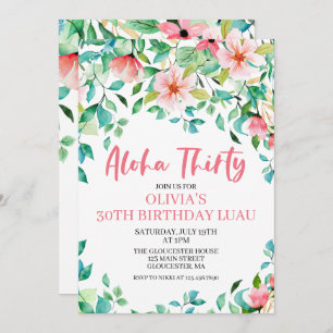 Aloha Thirty Tropical Luau Birthday Invitation