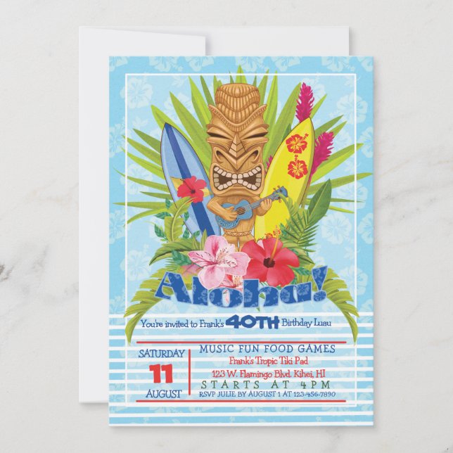 Aloha Tiki Totem Ukulele Birthday Party Invitation (Front)