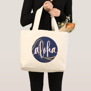 Aloha Tote Bag Dark Blue Gold with Kai Ocean theme