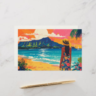 Aloha tropical art diamond head waikiki blank stationery