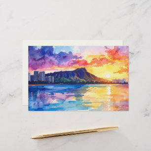 Aloha tropical art diamond head waikiki blank stationery
