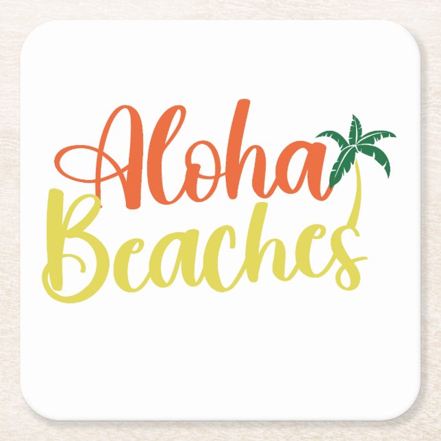 Aloha Tropical Beach design Square Paper Coaster (Front)