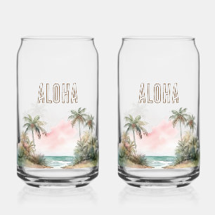 Aloha Tropical Beach Palm Trees Can Glass
