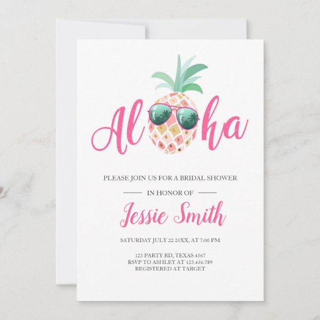 Aloha Tropical Bridal Shower Invitation Pineapple (Front)