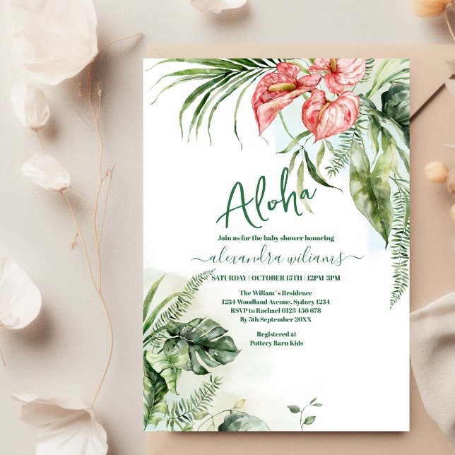 Aloha tropical floral baby shower invitation (Creator Uploaded)