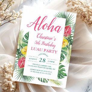 Aloha Tropical Floral Luau Birthday Invitation