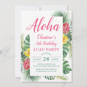 Aloha Tropical Floral Luau Birthday Invitation