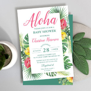 Aloha Tropical Floral Pink Baby Shower Invitation