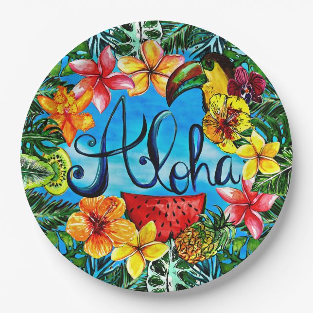 Aloha - Tropical Flower Food and Summer Design Paper Plate (Front)