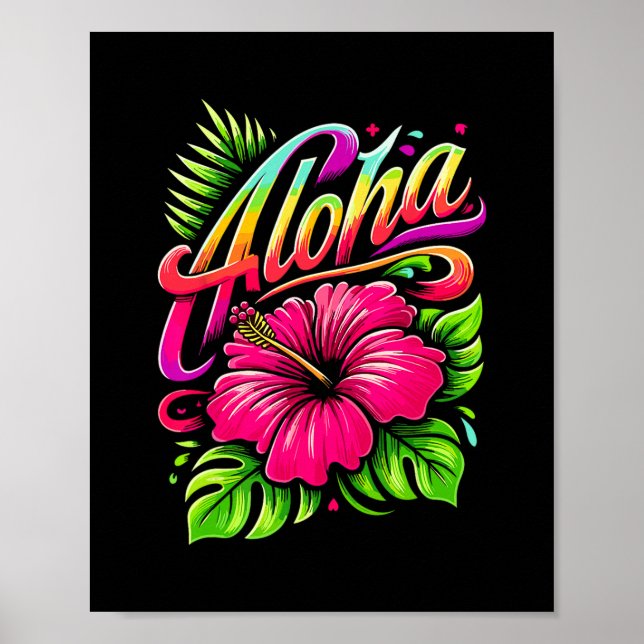Aloha Tropical Flower Hawaii Vacation Summer Beach Poster (Front)