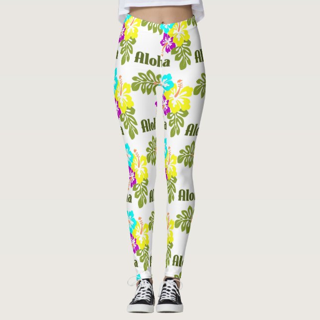 Aloha Tropical Flower Leggings (Front)