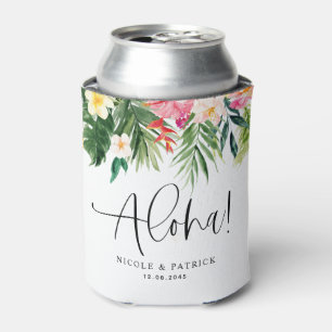 Aloha Tropical Flowers and Greenery Summer Wedding Can Cooler