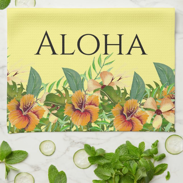 Aloha Tropical Flowers  Tea Towel (Folded)