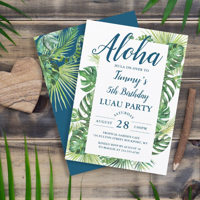 Aloha Tropical Greenery Luau Birthday Party Invitation (Creator Uploaded)