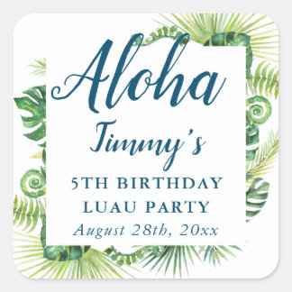 Aloha Tropical Greenery Luau Birthday Square Sticker