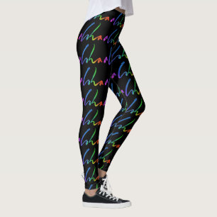 Aloha - Tropical Hand Lettering Elegant Black Leggings