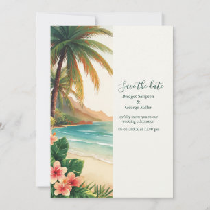 aloha tropical Hawaii beach Palm Coastal Wedding Invitation