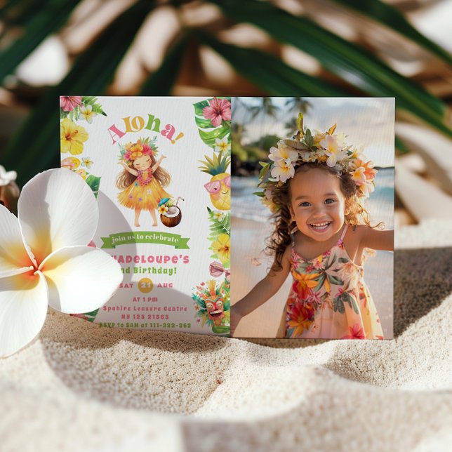 Aloha Tropical Hawaii luau girl birthday photo Invitation (Creator Uploaded)