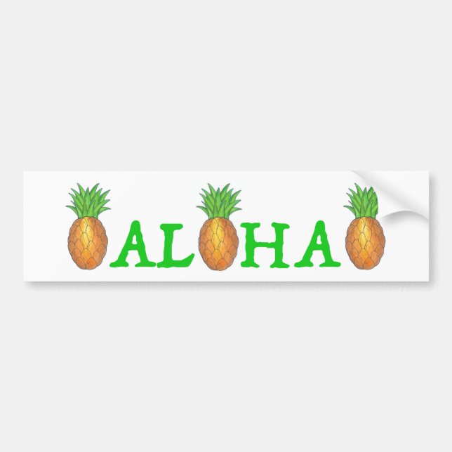 ALOHA Tropical Hawaii Pineapple Bumper Sticker (Front)