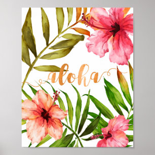 Aloha Tropical Hawaiian Floral Watercolor  Poster