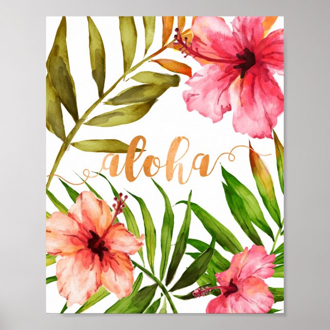 Aloha Tropical Hawaiian Floral Watercolor  Poster (Front)