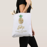 Aloha Tropical Hawaiian Pineapple Wedding Favour Tote Bag<br><div class="desc">Aloha Tropical Hawaiian Pineapple Wedding White and Faux Gold Foil Wedding Canvas Bag for a Hawaii Destination Wedding. This bag can be updated with the Bride and Grooms name as well as the wedding date.</div>