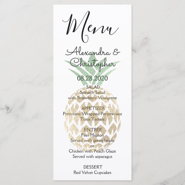 Aloha Tropical Hawaiian Pineapple Wedding Menu (Front)