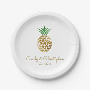 Aloha Tropical Hawaiian Pineapple Wedding White Paper Plate