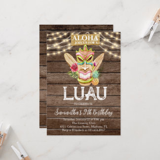 Aloha Tropical Hawaiian Tiki Luau Birthday Party  Invitation