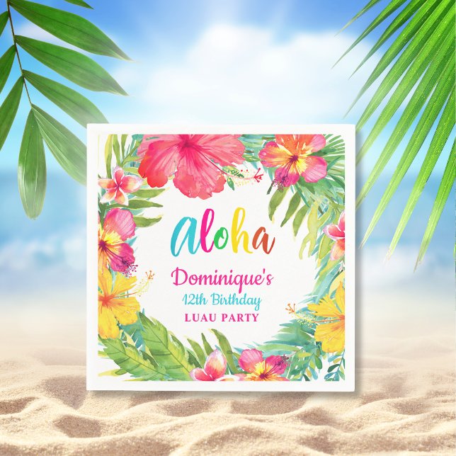 Aloha Tropical Hibiscus Luau Party Birthday Paper  Napkin (Creator Uploaded)