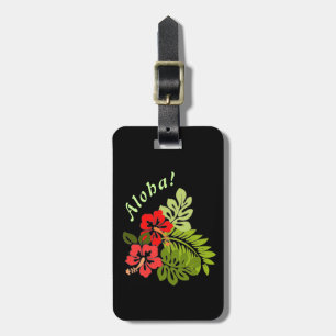 Aloha Tropical Hibiscus on Dark Personalised Luggage Tag
