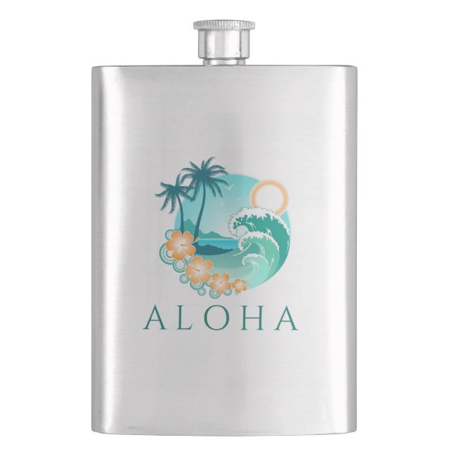 Aloha Tropical Hip Flask (Front)