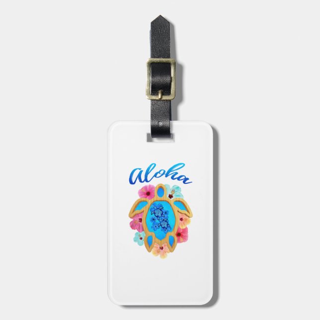 Aloha Tropical Honu Sea Turtle Luggage Tag (Front Vertical)