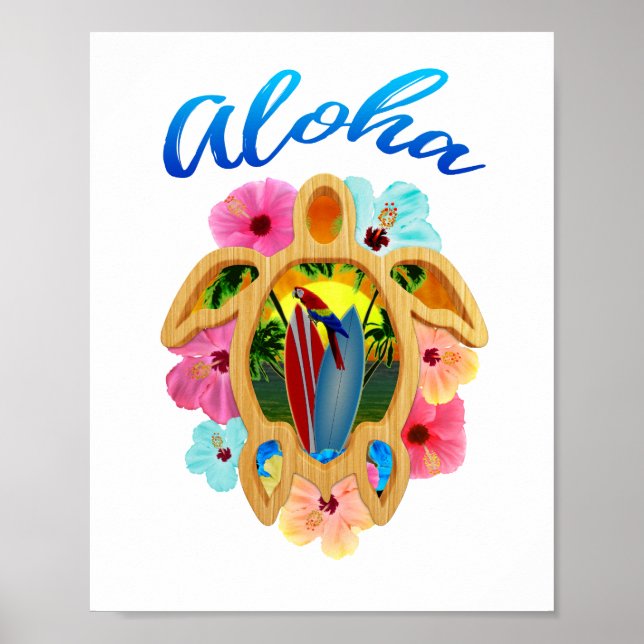 Aloha Tropical Honu Sea Turtle Poster (Front)