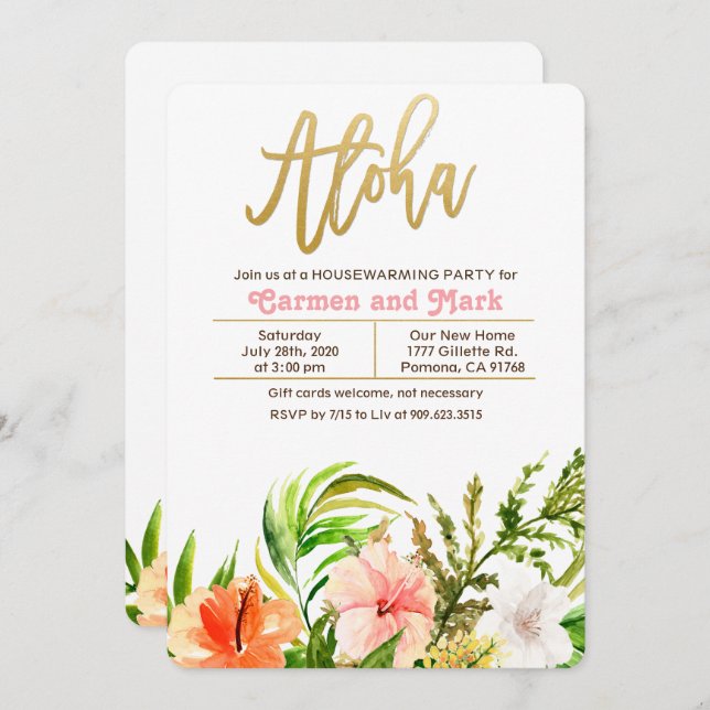Aloha Tropical Housewarming Party Invitation (Front/Back)