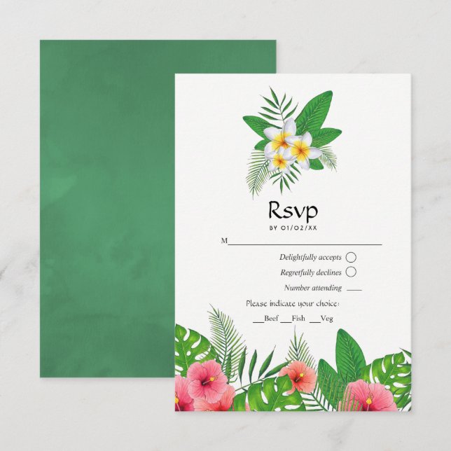 Aloha Tropical Leaves Beach Wedding RSVP Card (Front/Back)