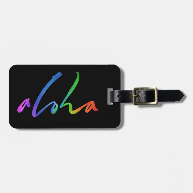 Aloha Tropical Lettering Hawai'i Calligraphy Luggage Tag (Front Horizontal)