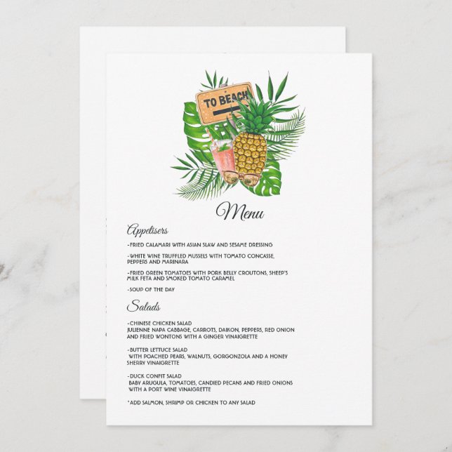 Aloha Tropical Luau Beach Wedding Menu (Front/Back)