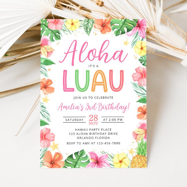Aloha Tropical Luau Birthday Party Invitation (Creator Uploaded)