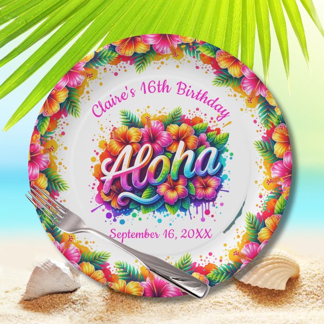 Aloha Tropical Luau Birthday Party Paper Plate (Creator Uploaded)