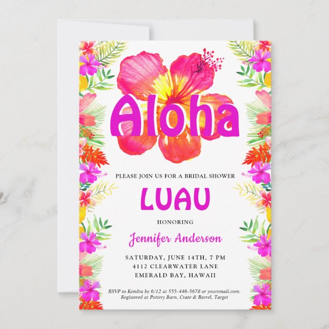 Aloha Tropical Luau Bridal Shower Invitation (Front)