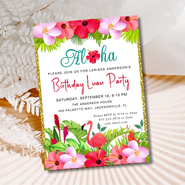 Aloha Tropical Luau Floral Birthday Party Invitation (Creator Uploaded)