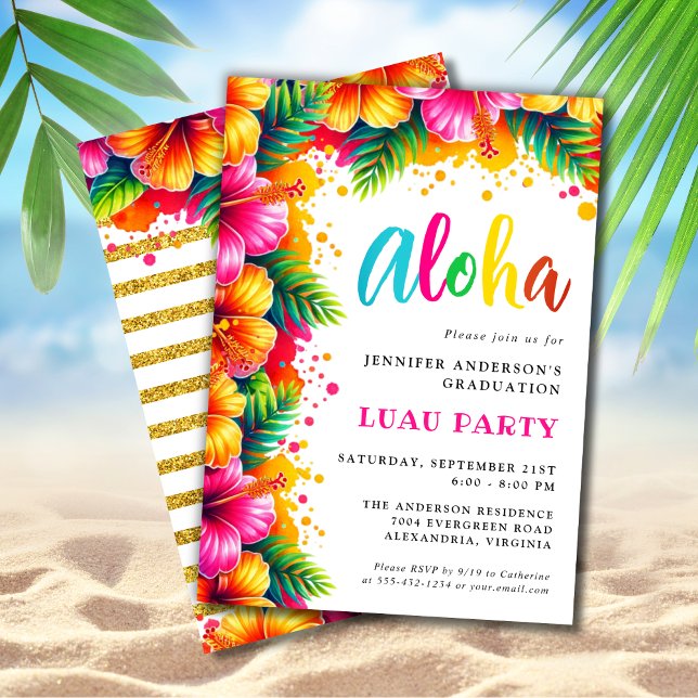 Aloha Tropical Luau Glitter Graduation Party  Invitation (Creator Uploaded)