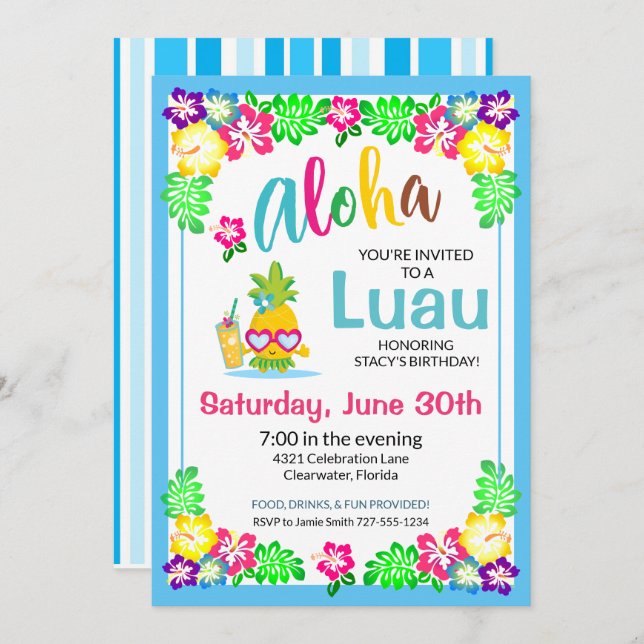 Aloha Tropical Luau Party Invitation (Front/Back)